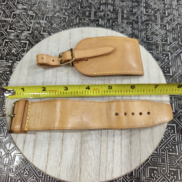 🐢 Vintage LOUIS VUITTON Vachetta Luggage Tag w/ Keepall Strap Holder - Picture 10 of 14